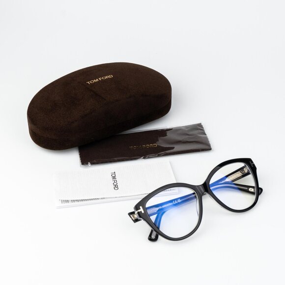 Tom Ford Woman Eyeglasses Black Crystal Blue Light Block Cat Eye FT5954-B 003 - Picture 10 of 11